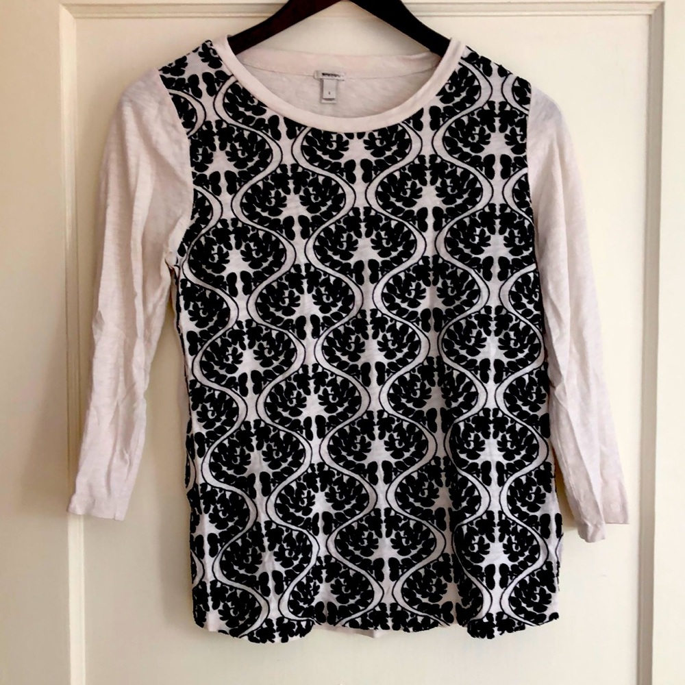 J Crew Embroidered 3/4 Length Tee Size Small